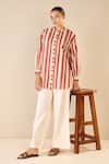 Buy_Shivani Bhargava_Red Cotton Printed Stripe Chinese Collar Meadow Tunic And Pant Set _at_Aza_Fashions