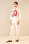 Shop_Shivani Bhargava_Ivory Cotton Printed Rose Collared Dream Shirt And Pant Set _Online_at_Aza_Fashions