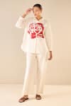 Buy_Shivani Bhargava_Ivory Cotton Printed Rose Collared Dream Shirt And Pant Set _at_Aza_Fashions