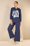 Buy_Shivani Bhargava_Blue Cotton Printed Rose Collared Dream Oversized Shirt And Pant Set _at_Aza_Fashions