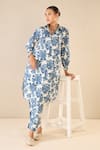 Buy_Shivani Bhargava_Blue Cotton Print Iris Blossom Collar Neck Kurta With Pant _at_Aza_Fashions