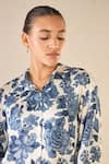 Shop_Shivani Bhargava_Blue Bemberg Satin Print Iris Bloom Collar Neck Shirt _Online_at_Aza_Fashions