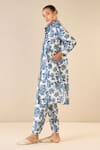 Buy_Shivani Bhargava_Blue Cotton Print Iris Blossom Collar Neck Kurta _Online_at_Aza_Fashions