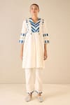 Shivani Bhargava_Blue Cotton Print Meadow Stripe V Neck Yoke Kurta With Pant _Online_at_Aza_Fashions