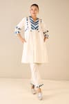 Shivani Bhargava_Blue Cotton Print Meadow Stripe V Neck Yoke Kurta With Pant _at_Aza_Fashions