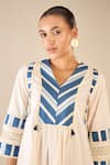 Buy_Shivani Bhargava_Blue Cotton Print Meadow Stripe V Neck Yoke Kurta With Pant 