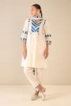 Buy_Shivani Bhargava_Blue Cotton Print Meadow Stripe V Neck Yoke Kurta With Pant _at_Aza_Fashions