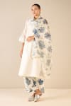 Buy_Shivani Bhargava_Blue Kurta And Dupatta Chanderi Pintucked Floral Odyssey Straight Pant Set _at_Aza_Fashions