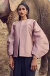 Renasci_Pink Tafetta Silk Solid Round Exaggerated Sleeve Jacket _Online_at_Aza_Fashions