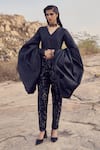 Buy_Renasci_Black Tafetta Silk Embroidered Sequins V Neck Wanderer Jumpsuit_at_Aza_Fashions