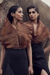 Renasci_Brown Roma With Crushed Tissue Pleated V Neck Metallic Wrapped Top _Online_at_Aza_Fashions