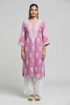 Khwaab by Sanjana Lakhani_Purple Cotton Embroidered Chikankari U Neck Kurta With Dupatta _Online_at_Aza_Fashions