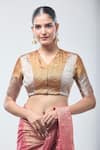 Buy_Sheela Suthar_Gold Handwoven Pure Tissue V- Neck Dark Suvarna Zari Blouse _at_Aza_Fashions