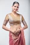 Sheela Suthar_Gold Handwoven Pure Tissue V- Neck Dark Suvarna Zari Blouse _Online_at_Aza_Fashions