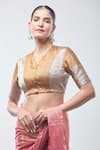 Buy_Sheela Suthar_Gold Handwoven Pure Tissue V- Neck Dark Suvarna Zari Blouse _Online_at_Aza_Fashions