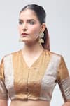 Sheela Suthar_Gold Handwoven Pure Tissue V- Neck Dark Suvarna Zari Blouse _at_Aza_Fashions