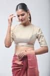 Buy_Sheela Suthar_Gold Handwoven Pure Tissue Stripe Round Neck Hima Zari Blouse _Online_at_Aza_Fashions