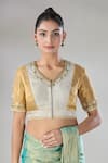 Buy_Sheela Suthar_Gold Handwoven Pure Tissue Embroidered Zari V- Neck Suvarna Blouse_at_Aza_Fashions