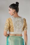 Shop_Sheela Suthar_Gold Handwoven Pure Tissue Embroidered Zari V- Neck Suvarna Blouse_at_Aza_Fashions