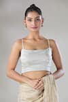 Buy_Sheela Suthar_Silver Handwoven Pure Tissue Square Sava Blouse _at_Aza_Fashions