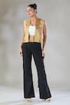 Buy_Sheela Suthar_Gold Handwoven Pure Tissue Open Suvarna Color Blocked Short Jacket_at_Aza_Fashions