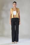 Sheela Suthar_Gold Handwoven Pure Tissue Open Suvarna Color Blocked Short Jacket_Online_at_Aza_Fashions