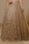 Buy_Mehul Gupta_Gold Silk Satin Embroidery Sequins V Neck Shimmery Hour Bridal Lehenga Set 