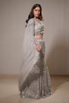 Shop_Mehul Gupta_Silver Silk Satin Embroidery Thread Queen Anne Celeste Bloom Bridal Lehenga Set _at_Aza_Fashions