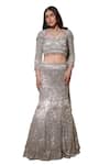 Shop_Mehul Gupta_Silver Silk Satin Embroidery Thread Queen Anne Celeste Bloom Bridal Lehenga Set _Online_at_Aza_Fashions