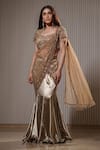 Shop_Mehul Gupta_Gold Lido Satin Embroidery Sequin Queen Cosmic Pre-draped Saree With Blouse_at_Aza_Fashions