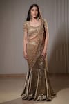 Mehul Gupta_Gold Lido Satin Embroidery Sequin Queen Cosmic Pre-draped Saree With Blouse_Online_at_Aza_Fashions