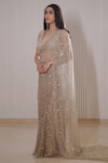 Mehul Gupta_Beige Net Embroidery Sequin Confetti Embellished Pre-draped Saree With Blouse_Online_at_Aza_Fashions