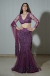 Buy_Mehul Gupta_Purple Net Embroidery Thread V Neck Ivy Bloom Mermaid Lehenga Set_at_Aza_Fashions