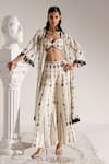 Buy_PREEVIN_White Bustier And Flared Pant Cotton Mulmul Bloom Star & Mirror Work Set _at_Aza_Fashions