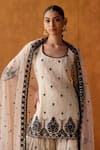 Buy_PREEVIN_Black Kurta And Sharara Cotton Mulmul Embroidery Damask & Mirror Work Set_Online_at_Aza_Fashions