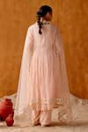 Shop_PREEVIN_Pink Angarkha Anarkali Cotton Mulmul Starry And Mirror Vine Work Set_at_Aza_Fashions