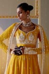Shop_PREEVIN_Yellow Anarkali And Pant Cotton Mulmul Embroidered Mirror & Thread Tower Set_Online_at_Aza_Fashions