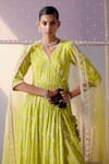 Buy_PREEVIN_Green Angarkha Cotton Mulmul Embroidered Mirror Big Kite Anarkali With Dupatta_Online_at_Aza_Fashions