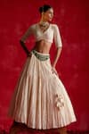 Buy_PREEVIN_Off White Lehenga And Blouse Cotton Mulmul Embroidered Mirror 3d & Thread Set_at_Aza_Fashions
