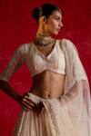 Shop_PREEVIN_Off White Lehenga And Blouse Cotton Mulmul Embroidered Mirror 3d & Thread Set_at_Aza_Fashions