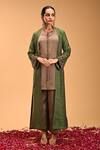 Buy_RIRASA_Green Venus Silk Embroidery Bloom Round Neck Suchi Cape Pant Set_at_Aza_Fashions