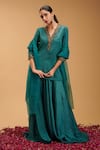 Buy_RIRASA_Blue Tashan Silk Embroidery Flora V Mayuram Textured Short Kurta Sharara Set _at_Aza_Fashions