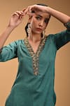 RIRASA_Blue Tashan Silk Embroidery Flora V Mayuram Textured Short Kurta Sharara Set _Online_at_Aza_Fashions