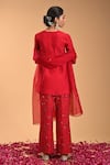 Shop_RIRASA_Red Raw Silk Embroidery Floret Pasha Ghungroo Tassel Tie Up Short Kurta Pant Set_at_Aza_Fashions