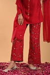Buy_RIRASA_Red Raw Silk Embroidery Floret Pasha Ghungroo Tassel Tie Up Short Kurta Pant Set_Online_at_Aza_Fashions