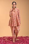 Buy_RIRASA_Pink Tissue Print Gullista Stand Collar Dola Short Kurta With Dhoti Pant _at_Aza_Fashions