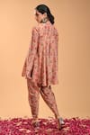 Shop_RIRASA_Pink Tissue Print Gullista Stand Collar Dola Short Kurta With Dhoti Pant _at_Aza_Fashions