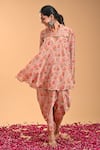 Shop_RIRASA_Pink Tissue Print Gullista Stand Collar Dola Short Kurta With Dhoti Pant _Online_at_Aza_Fashions