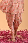 RIRASA_Pink Tissue Print Gullista Stand Collar Dola Short Kurta With Dhoti Pant _at_Aza_Fashions