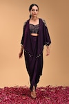 Buy_RIRASA_Purple Apricot Embroidery Petal Bloom Open Neck Garuda Cape_at_Aza_Fashions